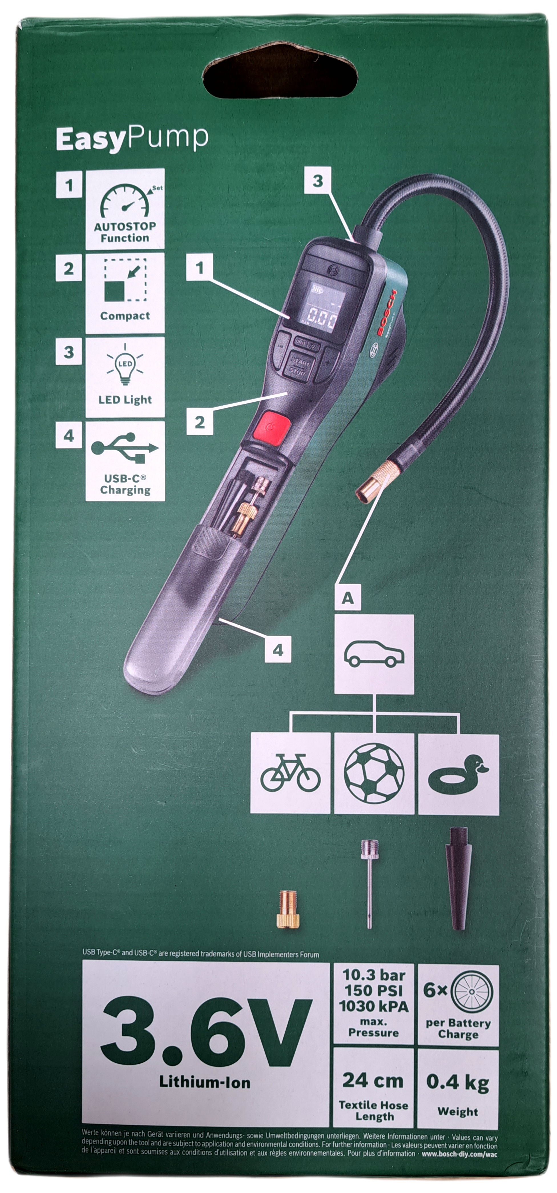 Bosch EasyPump elektrische Luftpumpe für Haus, Garten und unterwegs