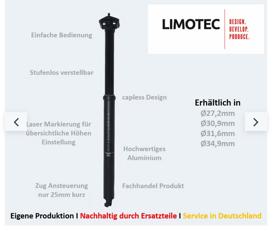 Limotec Alpha A6 Air gefederte, absenkbare Sattelstütze