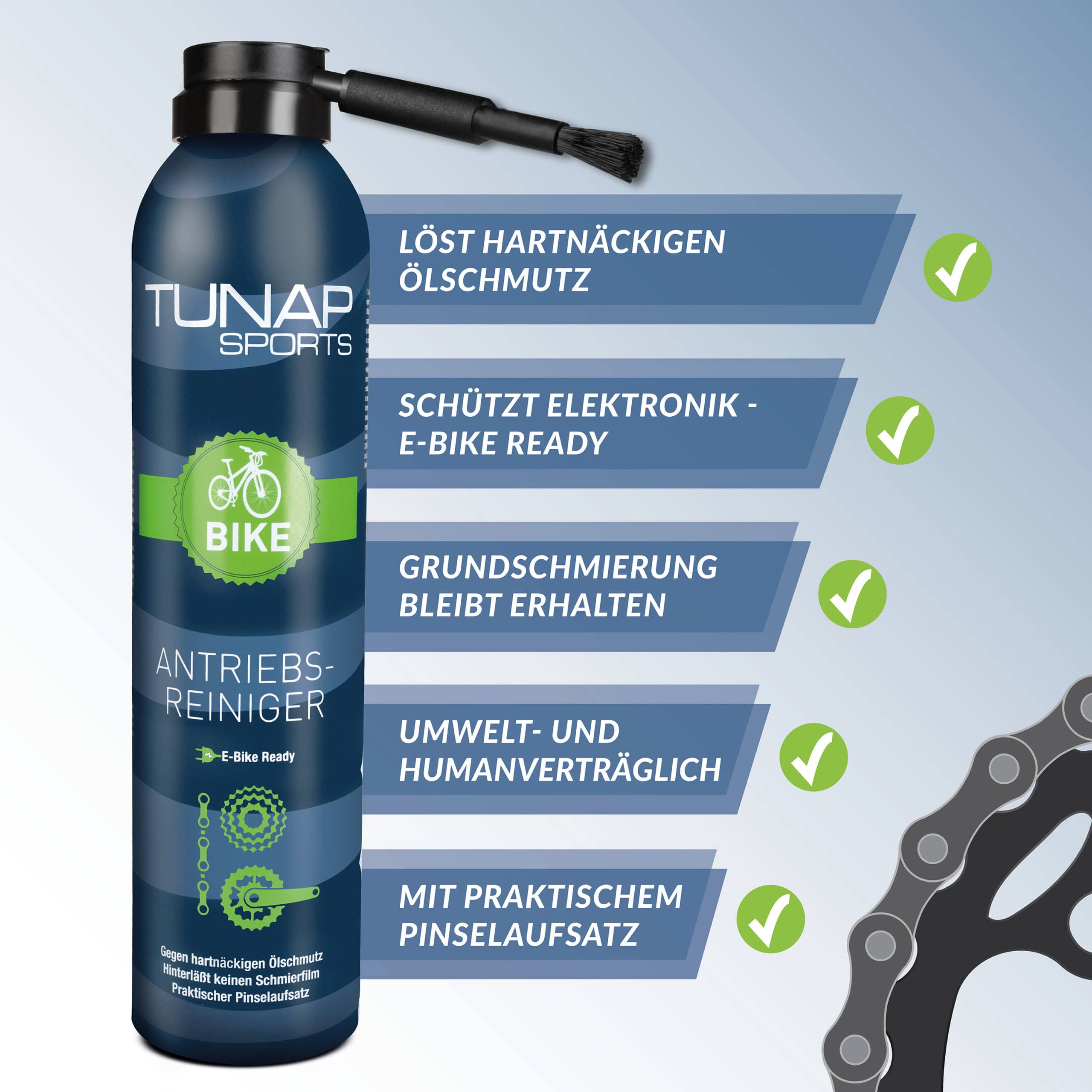 Tunap Sports Antriebsreiniger Kettenreiniger mit Pinsel Spray 300ml